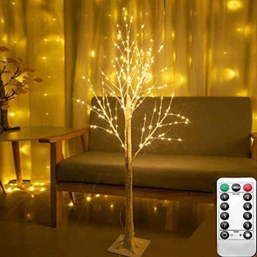 LED Lichterbaum Weihnachten Baumlichter 120cm 228Stück warmweiss LED Baumlichter Mit Fernbedienung 8 Beleuchtungsmodi Stromversorgung über USB Birkenoptik Indoor & Outdoor Deko Fürarty Hochzeit