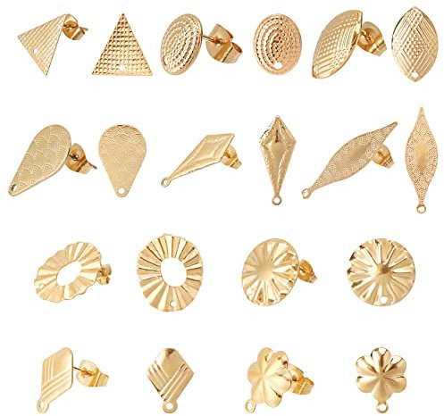 DICOSMETIC 20 Stück Ohrringe aus Edelstahl, goldfarben, oval, mit Ohrsteckern, Dreieck, Ohrringe, Blätter, Träne, Kegel, Blume, für die Schmuckherstellung