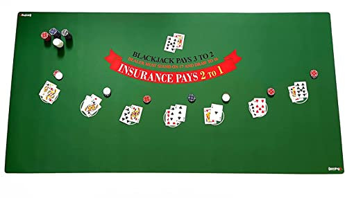 The Gaming Mat Company Blackjack Table Mat for Casino Home Game Nights- Deluxe Blackjack Table Top Casino Mat Board Cloth 90cm x 180cm x 0.3cm (900mm x 1800mm x 3mm) - Big Mats Smooth Fabric Topper