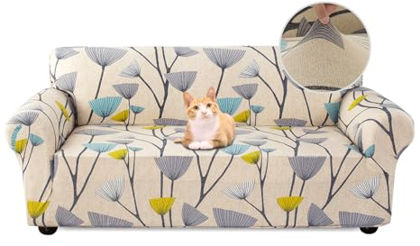 Jaotto Sofabezug 2 Sitzer Elastischer Stretch Spandex Sofa Überwürfe Sofahusse Antirutsch Waschbar Sofaschoner Couchbezug für Sofa mit Armlehne,Beige Blätter