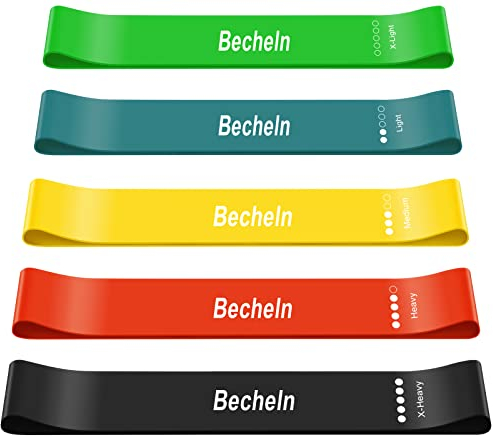 Becheln Resistance Band, Exercise elastic Bands for Yoga, Pilates, Fitness and Working Out, Set of 5 Stretch Bands with Carrying Bag