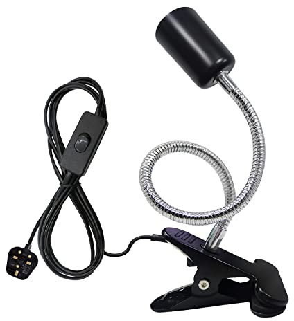LAKONEI Clip on E27 Bulb Holder Clip on Reading Light with Metal Clip Base 220CM Cable Clamp Lamp Holder 360 Degree Adjustable Neck Clip Lamp Holder Clip on Desk Light with Switch (No Bulb)