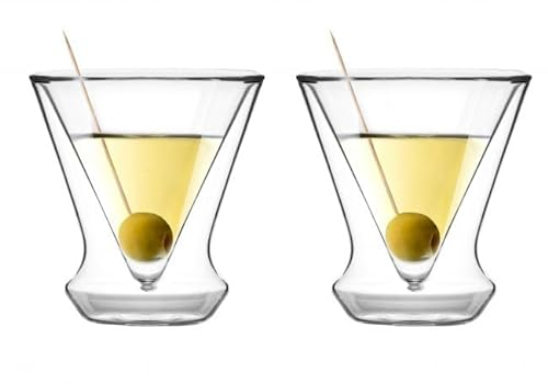 Vialli Design Set 2 x Martini-Gläser Doppelwandig 155 ml, Cocktailgläser, Soho-Kollektion, Trinkgläser, Gläser Modern, Glass für Espresso Martini, Longdrinkgläser, Partygläser, Borosilikatglas