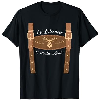Trachtenshirt Dirndl Ersatz Shirt Bayrische Tracht Mei Lederhosn Is In Da Wäsch Lederhose Ersatz Lederhosn T-Shirt, Schwarz, Kurzarm