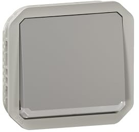 Plexo Legrand – 10AX – Interruptor Superficie – Incluye luz indicadora y tapacubos – Gris