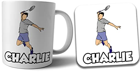 AK Giftshop Personalised Badminton Mug and Coaster Gift Set
