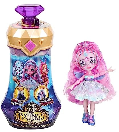 Magic Mixies Pixlings Puppe Unia im Einhorn-Look: Magische Enthüllung der wunderschönen, detailreichen 16,5 cm großen Pixlings-Puppe in Einer Zaubertrank-Flasche