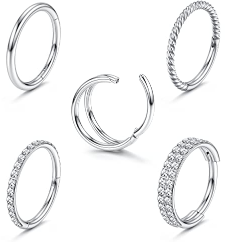 YADOCA 5 Stück 16G Helix Piercing Nasenringe für Damen Herren 316L Chirurgenstahl Nasenpiercing Septum Ring Ohr Piercing Cartlidge Daith Conch Piercing Schmuck 8mm 10mm