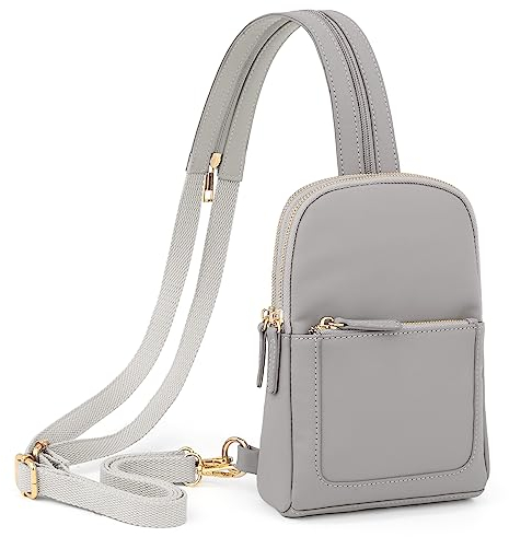 UTO Brusttasche Rucksack Damen 2 in 1 Kunstleder Sling Bag Crossbody Bag Stylisch Verstellbarer Schultergurt Bauchtasche Umhängetasche Tagesrucksack Schultertasche Wasserdicht Grau