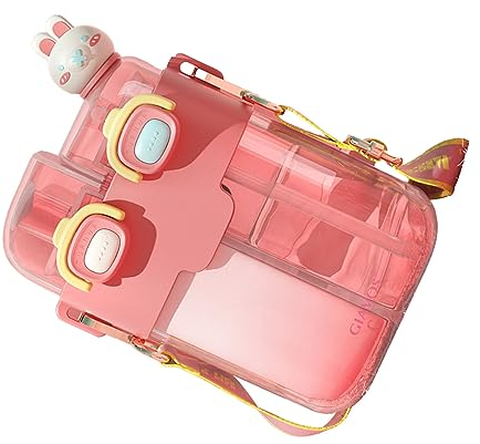 Botella de Agua Potable Doble Kawaii, Correa de Hombro Ajustable Botella de Agua Kawaii Portátil para Deportes Al Aire Libre para Gimnasio (Rosa Coral 780ml)