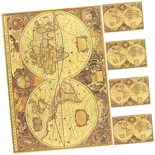 Abaodam 5stücke Retro-weltkarten-poster Aus Hochwertigem Kraftpapier Nautisches Weltkarten-design Attraktiver Vintage-look Wanddekoration Für Wohnzimmer Arbeitszimmer Schule Bibliothek