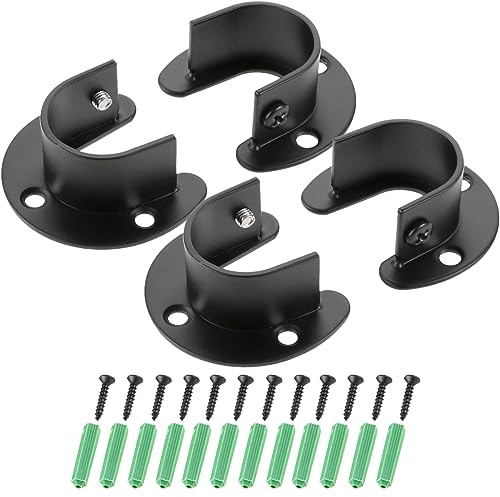 Hicello Lot de 4 supports de tringle à rideaux noirs de 25 mm | Support de tringle à vêtements en acier inoxydable pour armoire de salle de bain, cuisine