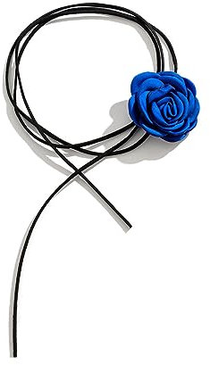 Clataly Handmade rose fleur collier fleur flanelle Choke collier réglable mariage mariée fête anniversaire femme fille (Bleu)