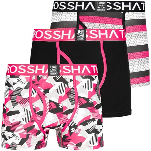 Crosshatch - Confezione da 3 boxer da uomo essenziali per tutti i giorni, confezione da 3, in jersey, set regalo, Crystaline - Fucsia, L