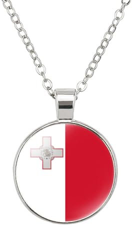 Rosso Bianco Croce Geometrica Malta Bandiera Arte Ciondolo Collane, Tempo Pietra Preziosa Gioielli Accessori Regali per Le Donne Ragazze Amici Amanti Anziani, Bianco, 25Mm