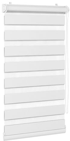 Rollos Springrollo mit Klemmfix ohne Bohren Seitenzugrollo Doppelrollo Fensterrollo Polyester Verdunkelung lichtdurchlässig (Weiß, 90x130cm)