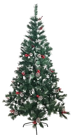 Künstlicher Tannenbaum Weihnachtsbaum mit Schnee-Effekt und Tannenzapfen (150 cm)