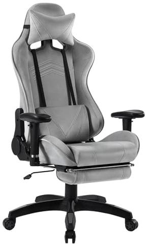 Primal Internet GmbH Gaming Stuhl Weiß-Grau Kunstleder und Samt-Stoff | PC-Stuhl Bürostuhl ergonomisch anpassbar | Zocker-Stuhl 150 kg Belastbarkeit