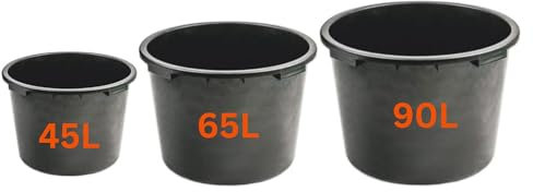 Flexi Tub Small (45L), Medium (65L), Large (90L) Black - Sturdy Heavy Duty Large Plastic Bucket with Handles | Builders Garden Home Storage Container. Set by MYPURECORE (65L)