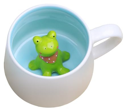 soulnioi Cute Mug 3D Animal Ceramic Coffee Tea Cup with Handle, Handmade Animal Figurine Ceramics Cup for Coffee,Tea,Milk, Gift for Birthdays/Graduation/Valentines/Weddings (Fog)