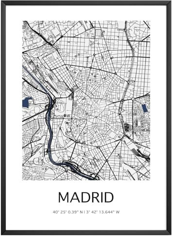 MJ-Graphics - Stadtkarte-Poster Madrid - Bild mit schöner Karte & Koordinaten | Wandbild Din A4 in Galerie Qualität mit extra dickem 300g Posterpapier - FineArt Kunstdruck ohne Bilderrahmen