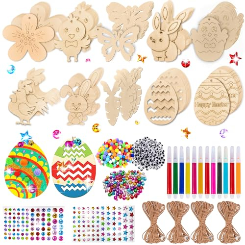 TOPRUNYI Holzanhänger Ostern zum Bemalen,264 Stück Deko Anhänger Holz Ostern,Ostern Basteln Holz,DIY Ostereier zum Bemalen,Osterdeko Basteln Kinder
