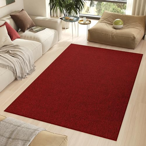 TAPISO Nizza Teppich Anti Rutsch Loop-Teppich Waschbar Rot Einfarbig Melange rutschfest Wohnzimmer Schlafzimmer Büro Esszimmer ÖKO-TEX 160 x 220 cm