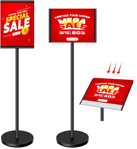 VAIIGO DIN A4 Plakatständer, Höhenverstellbar Infoständer, Schwerlast-Aufsteller, Präsentationsständer für Horizontal & Vertikal, Werbeaufsteller für Büro & Shop, Kundenstopper (A4, Schwarz)