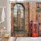 ZNLSU London Duschvorhang, Retro-Stil, braune Ziegelmauer, rote Telefonzelle, Big Ben, England, Reisen, rustikaler Vintage-Straßenstoff, Badezimmer-Vorhang mit Haken