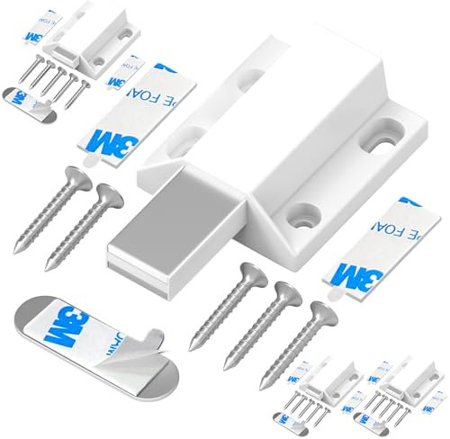 Tonitrui Magnetic Push Latches Without Nail Installation - Touch Release Latch for Kitchen Cabinet Door Closure and Popping Open (White, 4 Pack)