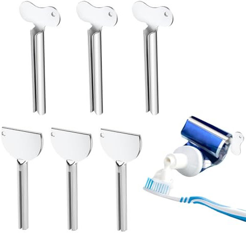 6 pièces Presse Tube, Presse Tube Dentifrice,Tubes Dentifrices en Acier Inoxydable,Forme de Clé en Presseur de Dentifrice,pour Cosmétiques, Cirage à Chaussures, Pigments, la Cuisine, Salle de Bain