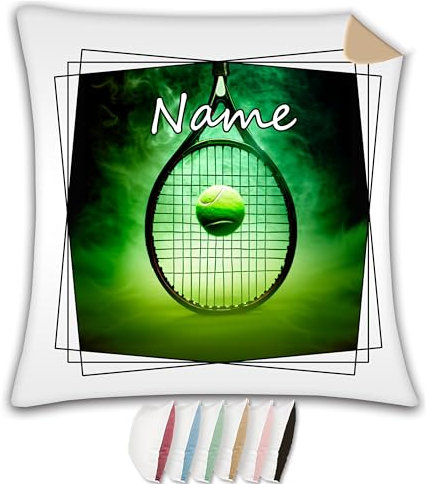 Kissen mit Name/Kissenbezug Zierkissen wahlweise mit Füllung/satiniert, kuschlig oder mit farbiger Rückseite / (Tennis)