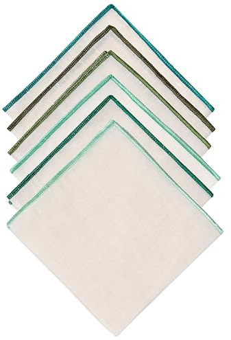 Hell Blues Einstecktuch aus reinem Leinen mit gesticktem Farbrand, klassisches Herren-Accessoire für Herren, Grünes Leinen (6), 24 cm