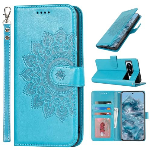 ELTEKER Handyhülle für Google Pixel 8 Pro Hülle Leder Klapphülle mit Kartenfach und Ständer, Flip Case Schutzhülle Handytasche Hülle für Google Pixel 8 Pro, Blau