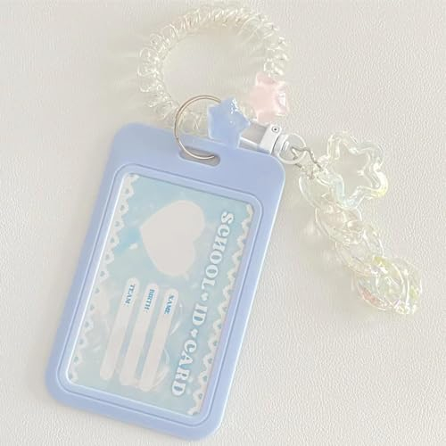 Kpop Photocard Holder Keychain Cartoon PC Holder Kpop ID Badge Holder mit Keychain Studenten Bus Card Karten Idole Schutz Foto Hüllen für Kinder Karte ID (blau)