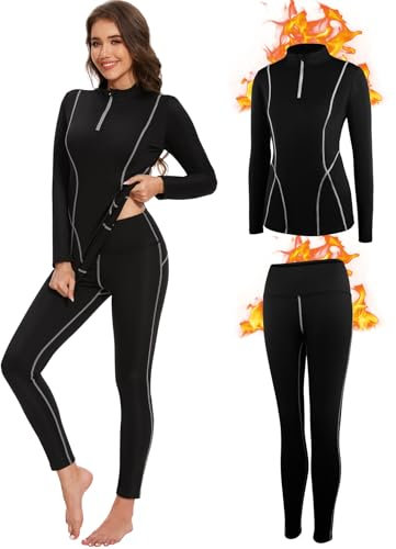 SIMIYA Thermounterwäsche Damen, Skiunterwäsche Funktionsunterwäsche Set Extra Warm und Atmungsaktiv Thermo Unterwäsche Damen mit Reißverschluss für Winter
