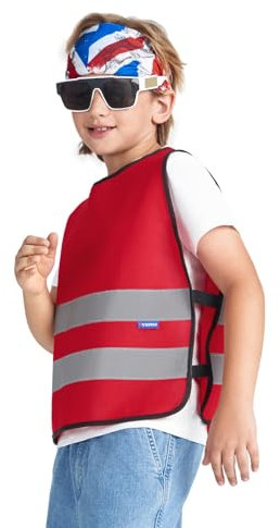 AYKRM Kinderwarnweste – Sicherheitsweste in Rot für Kinder von 10-14 Jahren Ideal für Warnwesten Auto Kinder, Schulweg und Outdoor-Aktivitäten