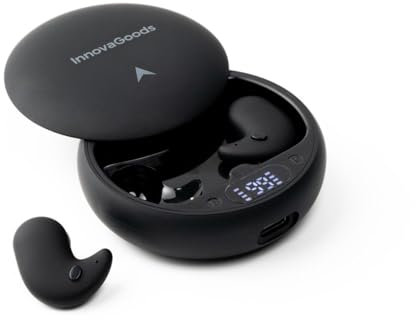 InnovaGoods® Auriculares para Dormir, Diseño pequeño Ideal para Personas Que Duermen de Lado, 4-5H de Autonomía, Auriculares inalambricos Bluetooth 5.4, Pantalla LCD, Compatible para iOS y Android.