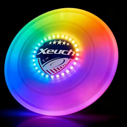Xeuch Light Up Flying Disc, 175g, 16 Lighting Modes, 4 Brightness, 600mAh Rechargeable Battery, Built-in Timer and Sensor for Beach Camping Outdoor Games, Gift for Teens/Adults