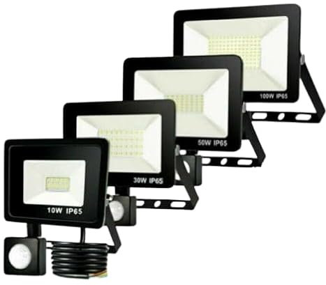 LED Motion Sensor Flood Light, LED Work Light with Plug,IP66 Waterproof Floodlights Outdoor 5000K Daylight White Super Bright Security Light for Garage,barn,Front Porch (10W Without Sensor)