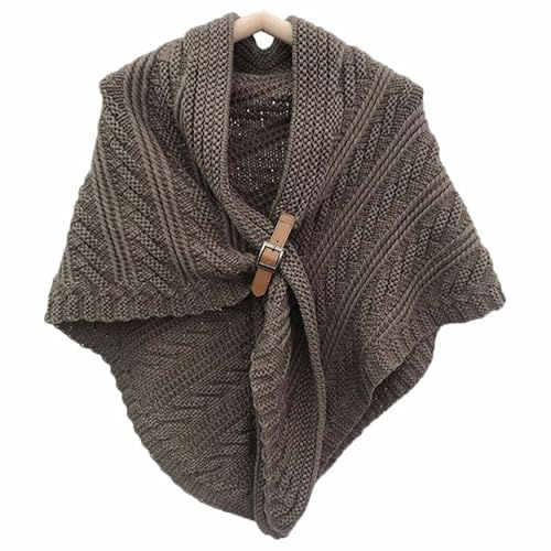 JASUBAI Dreieckiger Schal aus Leder mit Schnalle für Damen, Warmer Langer Schal für Damen, großer Strickschal, gestrickter Schal