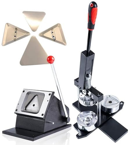 HTONVK Triangle Badge Cutter, Badge Press, 66 * 66 mm Fridge Magnet Button Badge Making, Professional Metal Badge Maker + Paper Cutter + 100pcs Component DIY Button Maker for Advertising Gift Making