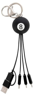 LEGAMI - Câble de Charge Multiple Link Up, Thème 8 Ball, avec Porte-clé, 4 Câbles de Charge, USB, Type-C, Micro-USB, Lightning, avec adaptateur USB de type C, câble revêtu de TPE