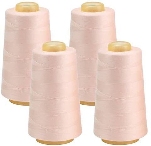 FOGAWA 4 Rollen Nähgarn Polyester Nähgarn Nähmaschinengarn, 40s/2, 3000 yards, Garnspule Overlockgarn für Näharbeiten, Quilten, Patchwork, Kleidung(Hellrosa 10327)