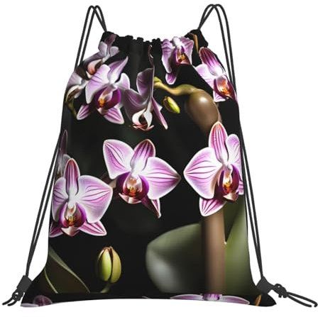 SHuWeiD Rucksack mit Glocken-Orchideen-Muster, Kordelzug, lässiger Kordelzug-Rucksack, Sport- und Fitness-Tasche, Weiss/opulenter Garten, Einheitsgröße