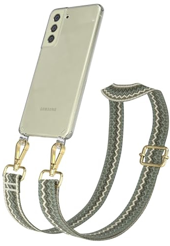 EAZY CASE Handykette - Verstellbares Taschenband kompatibel mit Galaxy S21 FE 5G, Schulterriemen, Handykordel mit Silikon Hülle, Umhängetasche, Grün Beige Gold