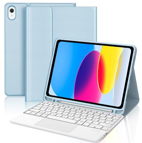 WAVATA Clavier pour iPad A16 11 Ème Generation et iPad 10e Génération avec Pavé Tactile, (10.9 2022/11 Pouces 2025), Étui Keyboard Bluetooth Magnétique Détachable AZERTY Français, Bleu