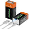 3800 mWh Rechargeable 9 V Batteries - JUBOTY Lithium-Ion Battery with 1 Type-C Charging Cable for Smoke Detectors, Wireless Microphones, LED Lighting Devices and More (4, 9 V, 3800 mWh)