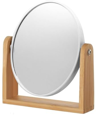 MEETOZ Kosmetikspiegel mit natürlichem Bambusständer, 20,3 cm, 1X/3X Tisch-Make-up-Spiegel (weiß-oval)
