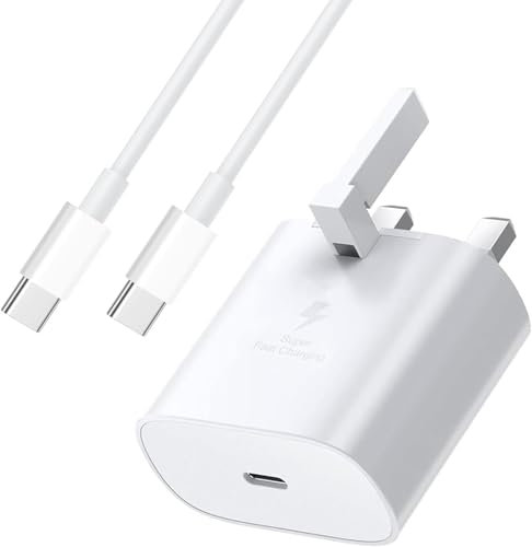 Super Fast Samung Charger 25W, Samsung USB C Fast Charging Plug and Cable USB C to C 1M for Samsung Galaxy s25 Ultra, s25Plus, s25Edge USB Type C Plug UK Wall Charger (White)